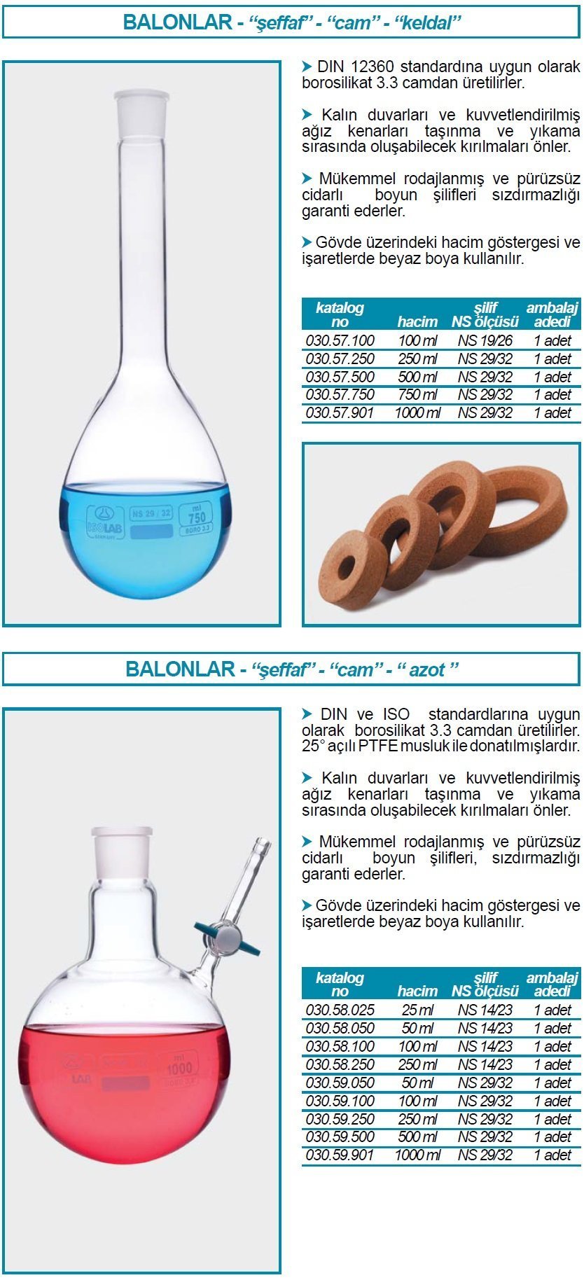 İSOLAB 030.57.901 balon - kjeldahl- 29/32 - 1000 ml